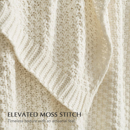 Chunky Chenille Knit Throw Blanket for Couch, Soft Luxurious Moss Stitch Blankets for Bed, Cozy