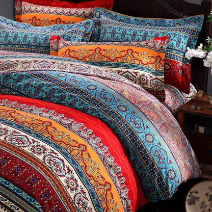 ABREEZE 3Pcs Bohemia Retro Bedding Ethnic Vintage Floral Duvet Cover Boho Bedding 100% Brushed