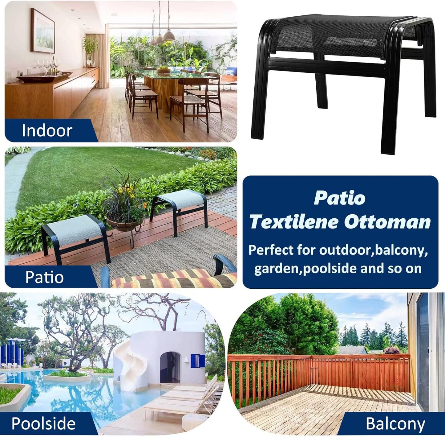 Patio Outdoor Ottoman Assembled Aluminum Footstools Small Seat Side Table Footrest for Balcony