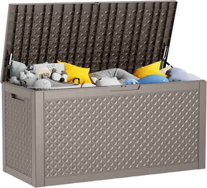 100 Gallon Resin Deck Box, Lockable Outdoor Storage Box for Patio Cushions Storage Furniture,Garden