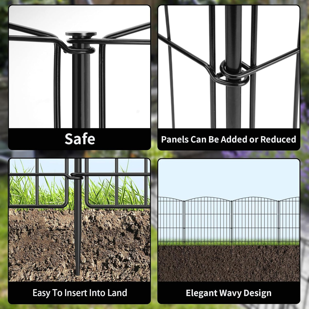 INJOPEXI Garden Fence 6 Panels 11.8ft (L)×24in (H) Decorative Garden Fence with 6 Panels Rustproof