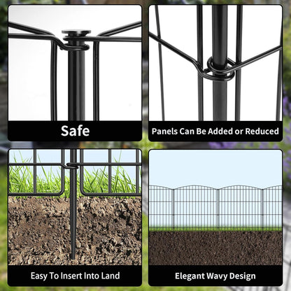 INJOPEXI Garden Fence 6 Panels 11.8ft (L)×24in (H) Decorative Garden Fence with 6 Panels Rustproof