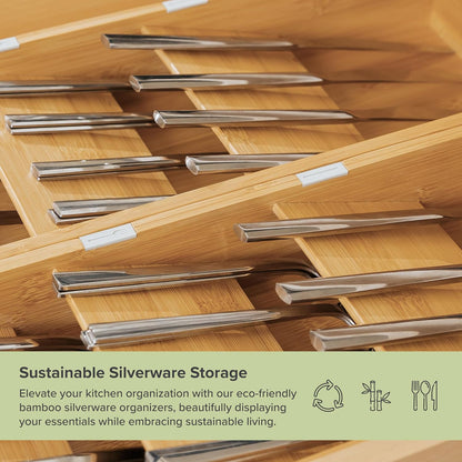 Premium Cutlery, Flatware, and Silverware Drawer Organizer – Slanted 3-Compartment Design with