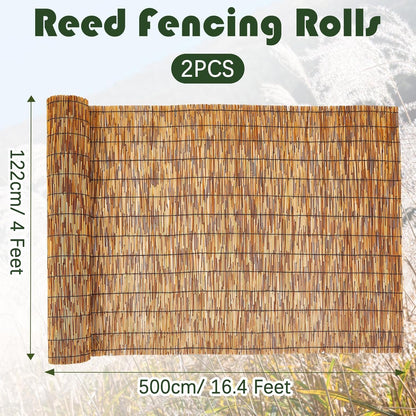 Barydat 2 Pcs 4 x 16.4 ft Bamboo Privacy Screen, Reed Fence Roller Patio Decorative Fences Reed