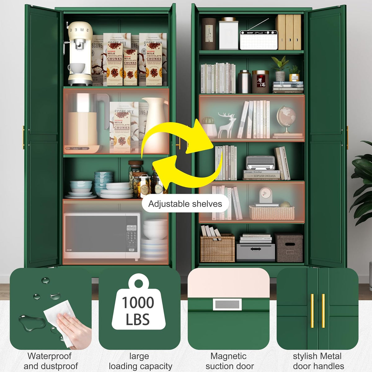 Kitchen Pantry Storage Cabinet with Doors and Adjustable Shelves, Metal ClosetMaid Food Pantry