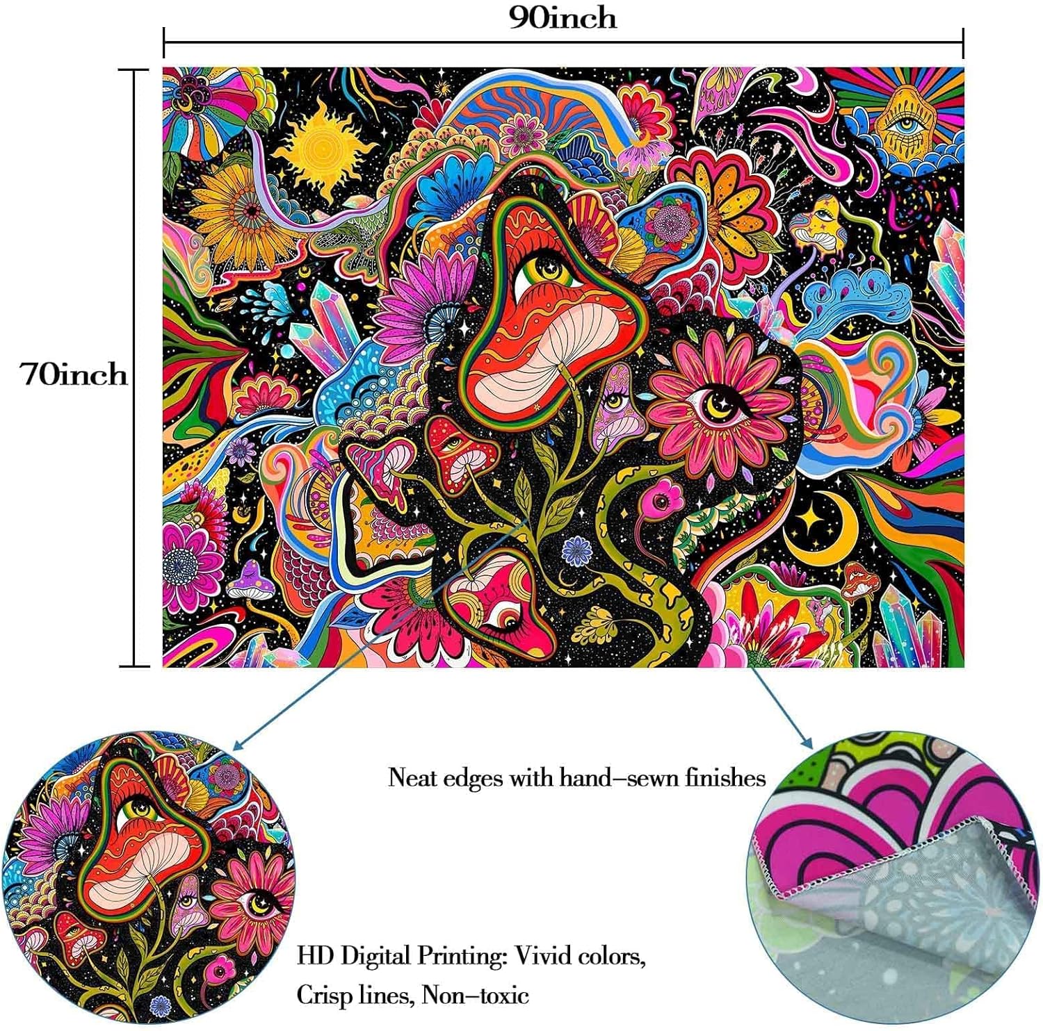 Lunerfex Mushroom Tapestry Pink Flowers Tapestry for Bedroom Aesthetic Tapestries Cute Floral