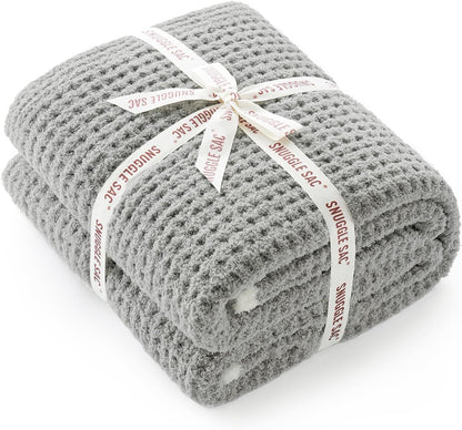 Snuggle Sac Ultra Soft Waffle Throw Blanket for Couch Bed Sofa 50x60 inches, Reversible Grey