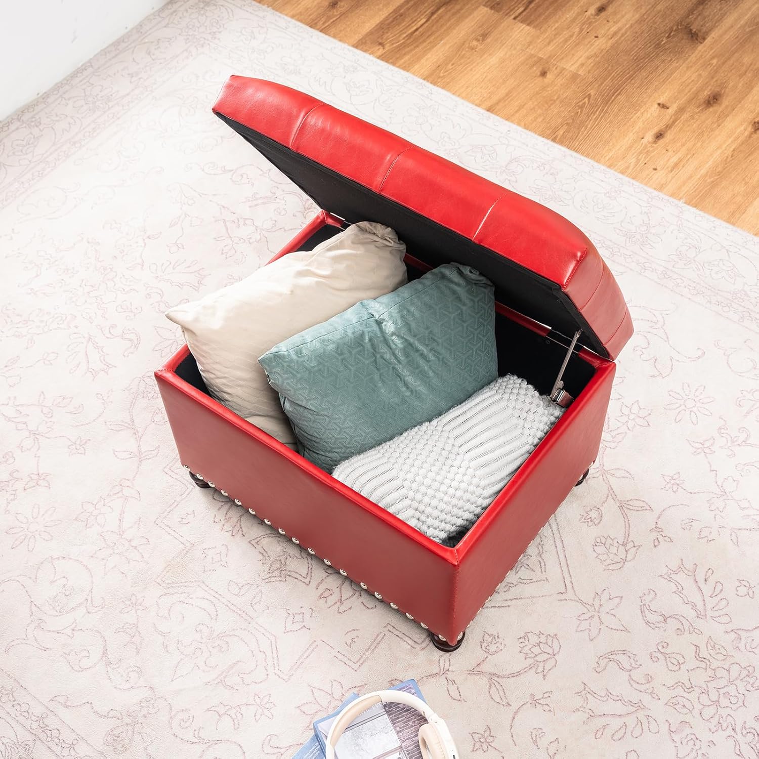 Joveco Leather Storage Ottoman, 24" Rectangle Square Bench Foot Rest Stool for Bedroom Living Room