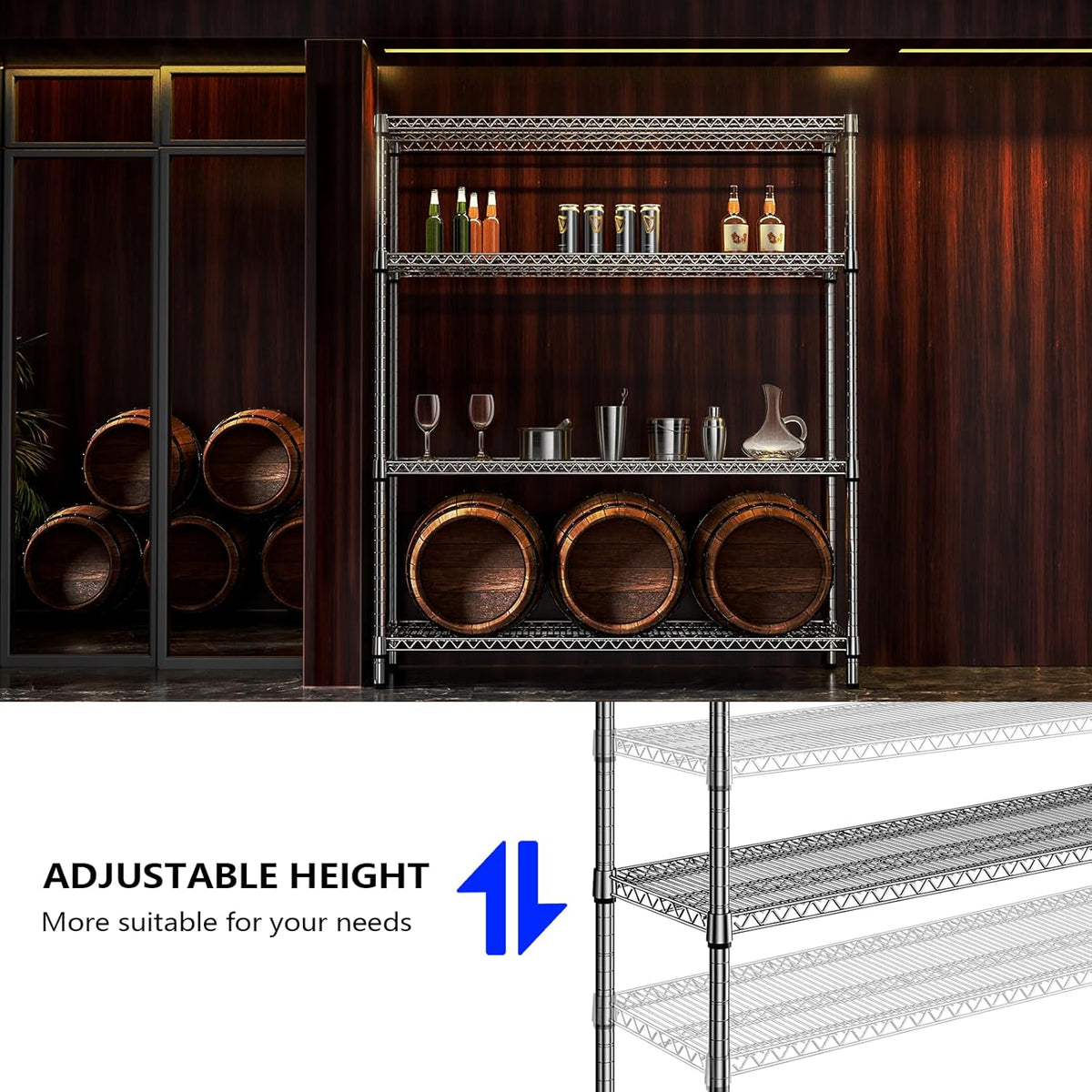 1760 LBs 4 Tier Storage Rack Metal Wire Shelving Unit, Storage Standing Shelf Organizer for Laundry