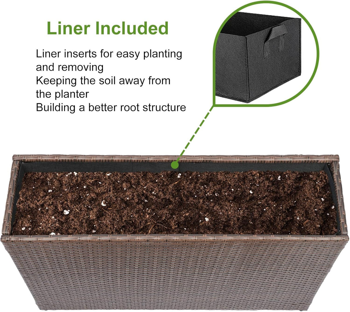 LEWIS&WAYNE Large Rectangular Block Planter Box Handmade Wicker Tall Planters for Outdoor Plants