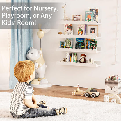 Nursery Book Shelves for Wall - Floating Kids Bookshelf for Bedroom, Nursery and Playroom - Wall