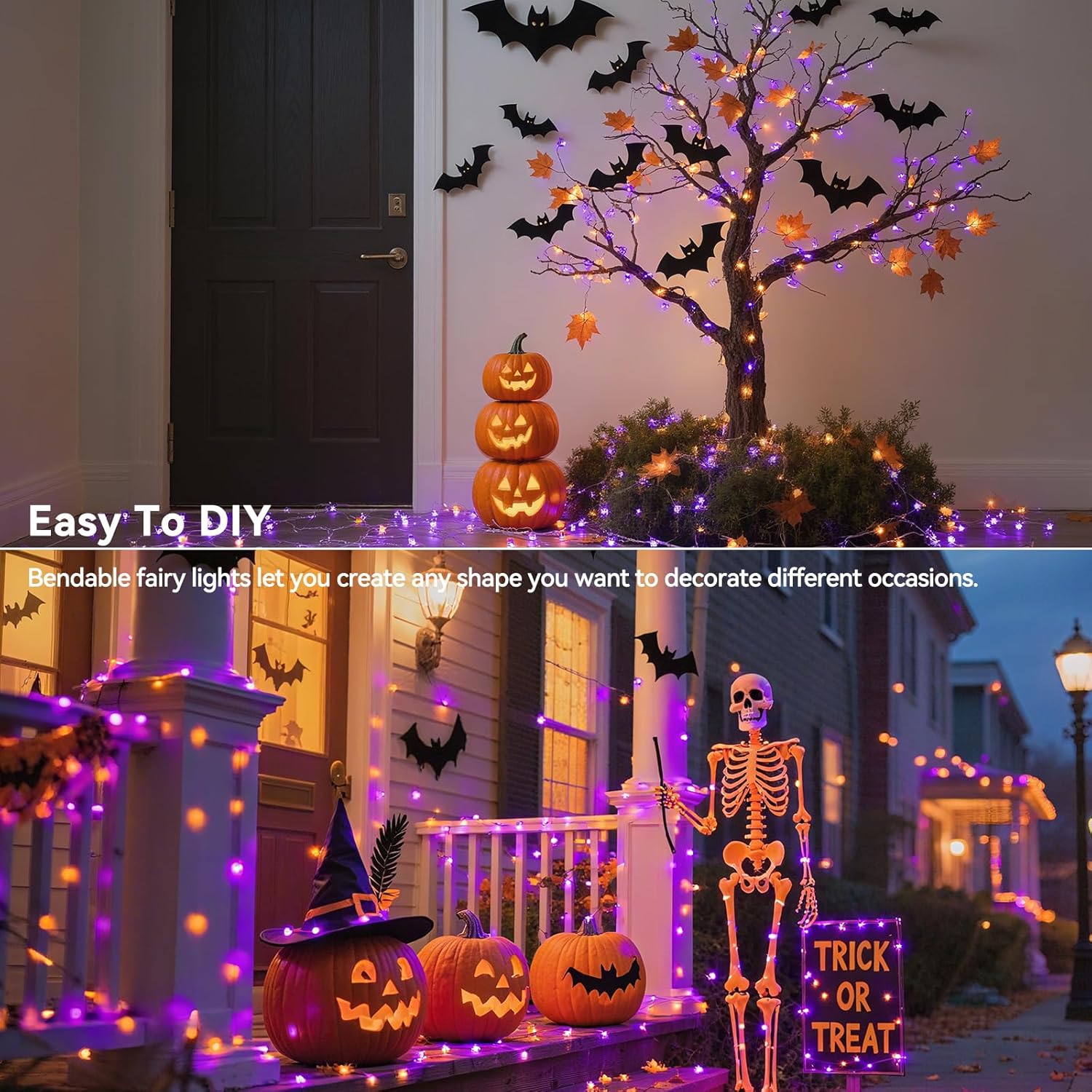 4 Pack 60LED Halloween Fairy Lights Battery Operated - 20FT Twinkle Lights with 2 Lighting Modes