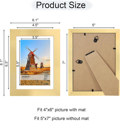 5x7 Picture Frame Set of 4, 5 x 7 Wood Photo Frames with Mat for 4x6, Wooden Frame with Real Glass