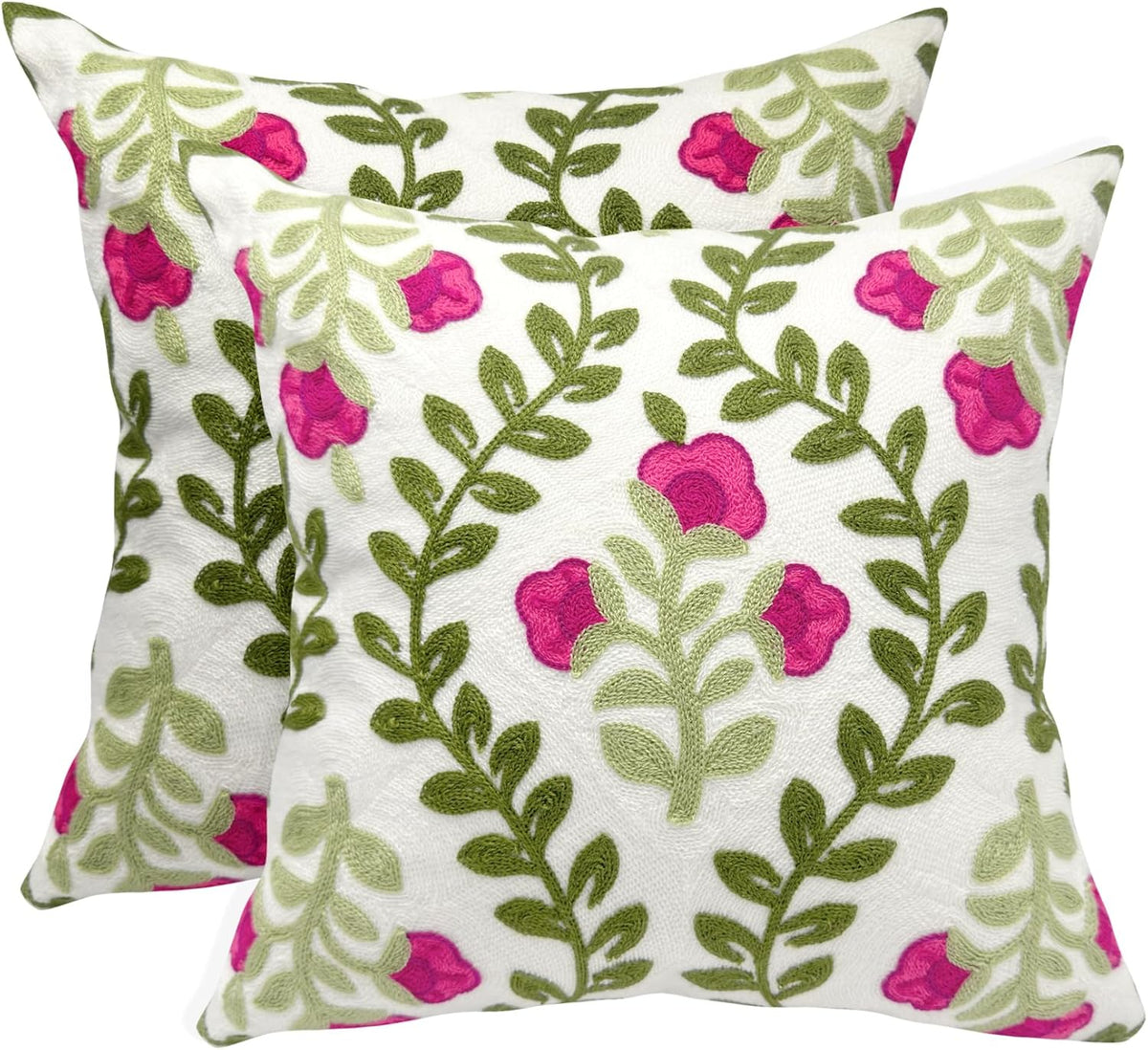 Alysheer Floral Embroidered Summer Decorative Throw Pillow Covers 20"x 20" Set of 2, Farmhouse