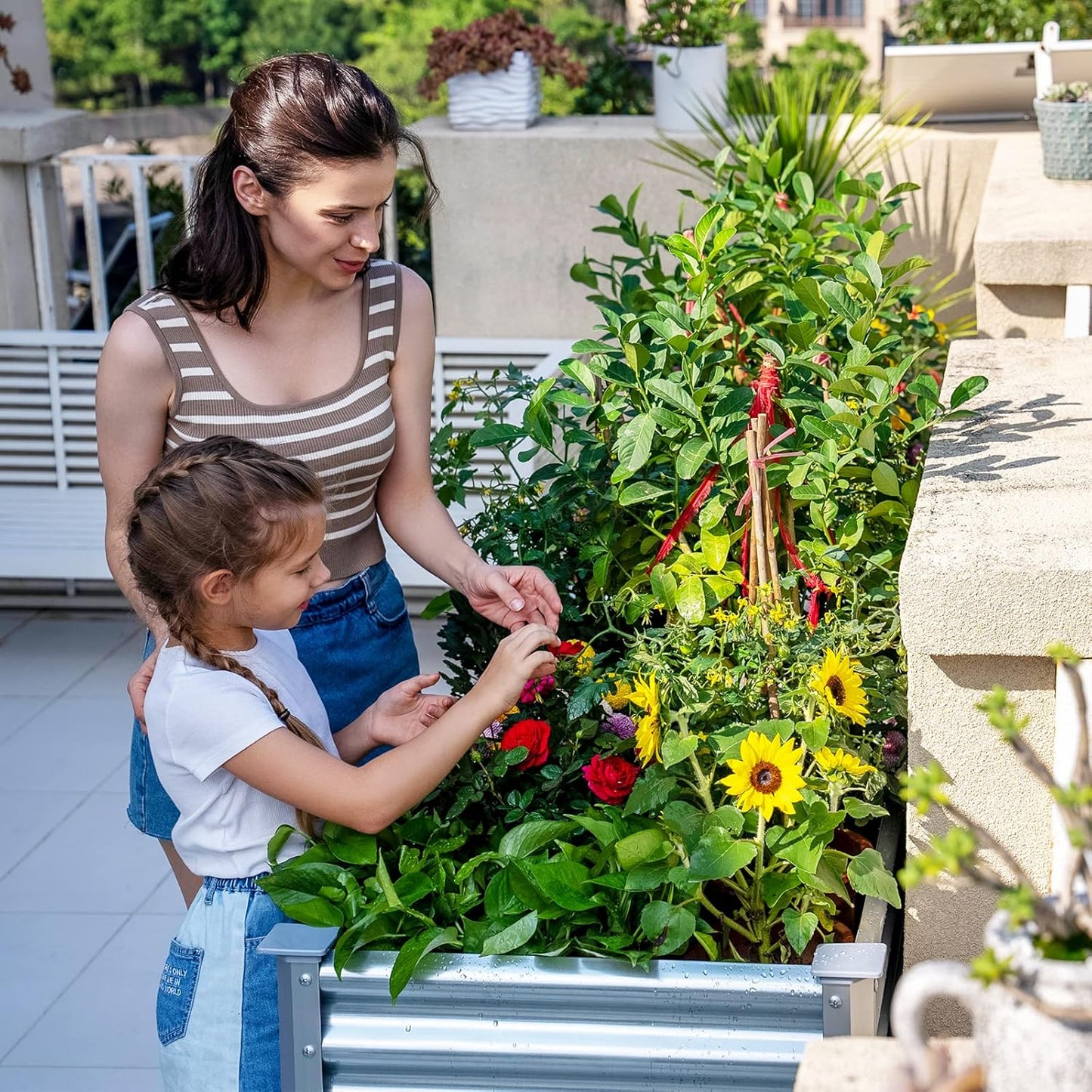 Land Guard Galvanized Raised Garden Bed with Legs, 48×24×32in Large Metal Elevated Raised Planter