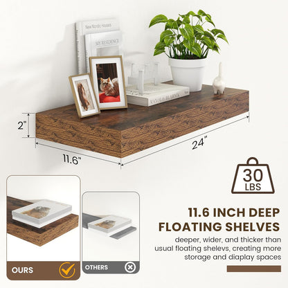 Deep Floating Shelves for Wall | 24 Inch Wide x 12 Inch Deep Floating Shelves | 24W x 12D Rustic