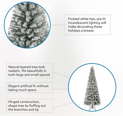 Naomi Home Salzburg 6.5ft Frosted Prelit Slim Artificial Christmas Tree with 864 Branch Tips, 250