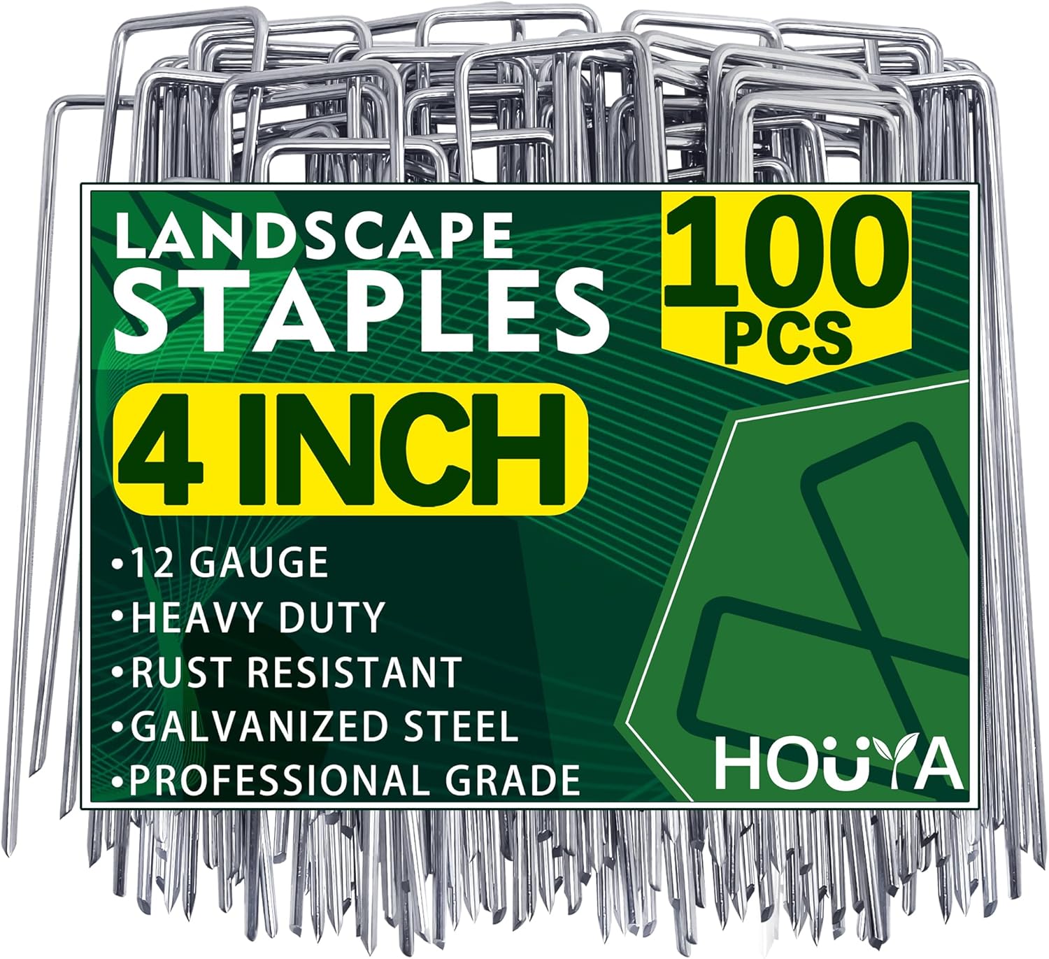 100 Pack Landscape Staples 4 Inch 12 Gauge Garden Stakes Galvanized Garden Staples Pins Anti-Rust