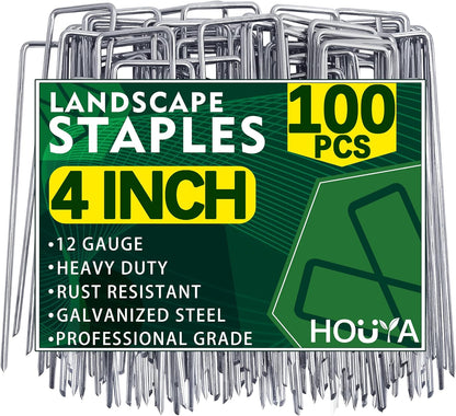 100 Pack Landscape Staples 4 Inch 12 Gauge Garden Stakes Galvanized Garden Staples Pins Anti-Rust