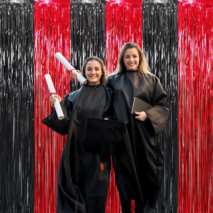 GOER 6.4 ft x 8.2 ft Metallic Tinsel Foil Fringe Curtains,Pack of 2 Party Streamer Backdrop for