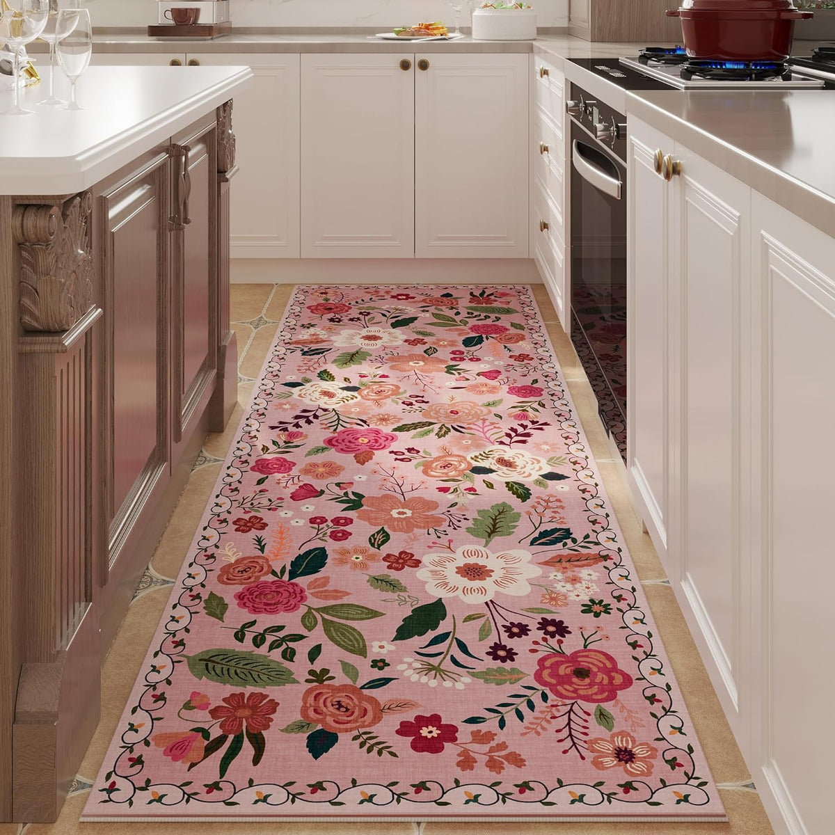Runner Rug for Hallways Kitchen Rug Non Slip 2'x 6' Washable Rugs with Rubber Backing Soft Floral