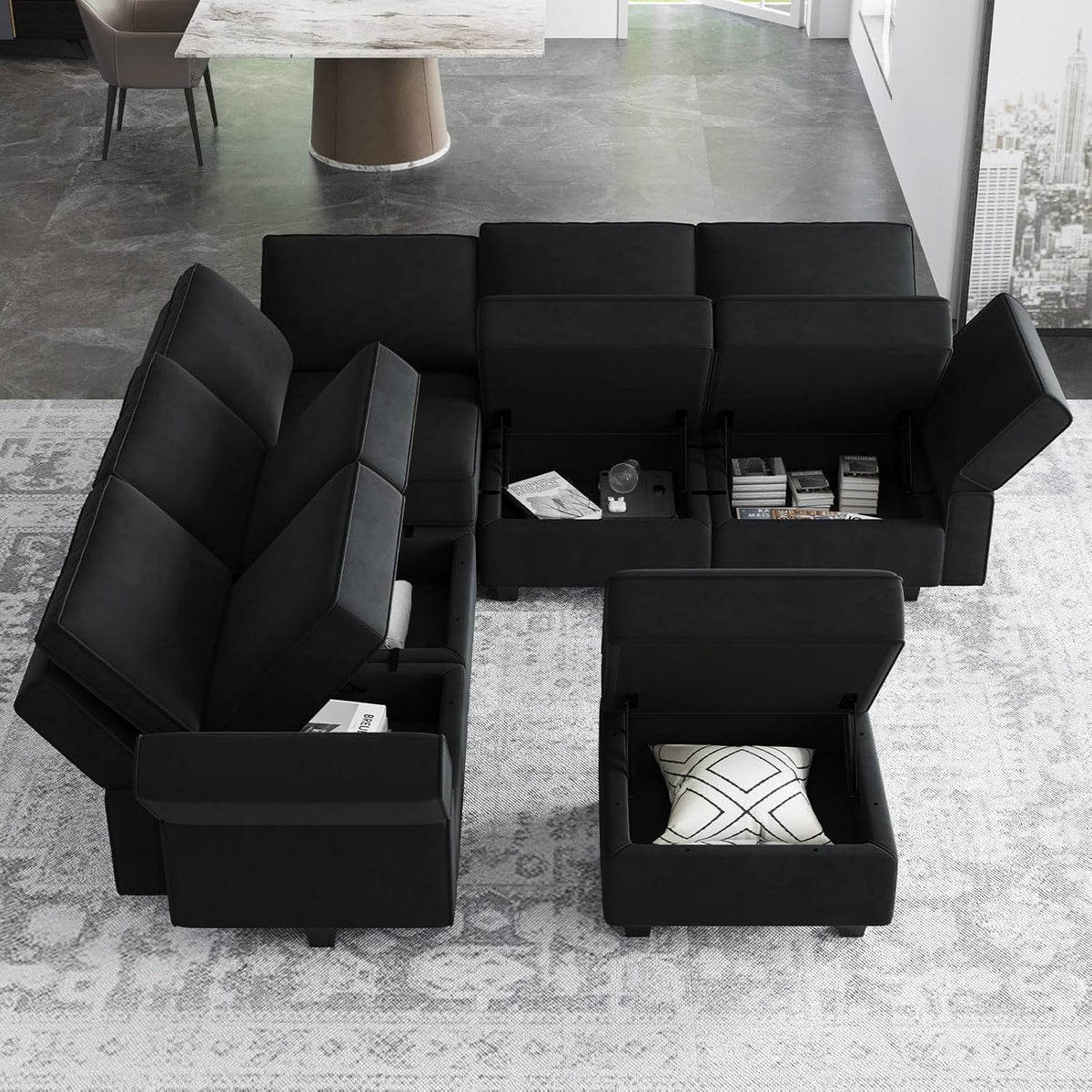 Belffin Modular Sectional Sofa with Storage Seats Velvet L Shaped Corner Couch Convertible
