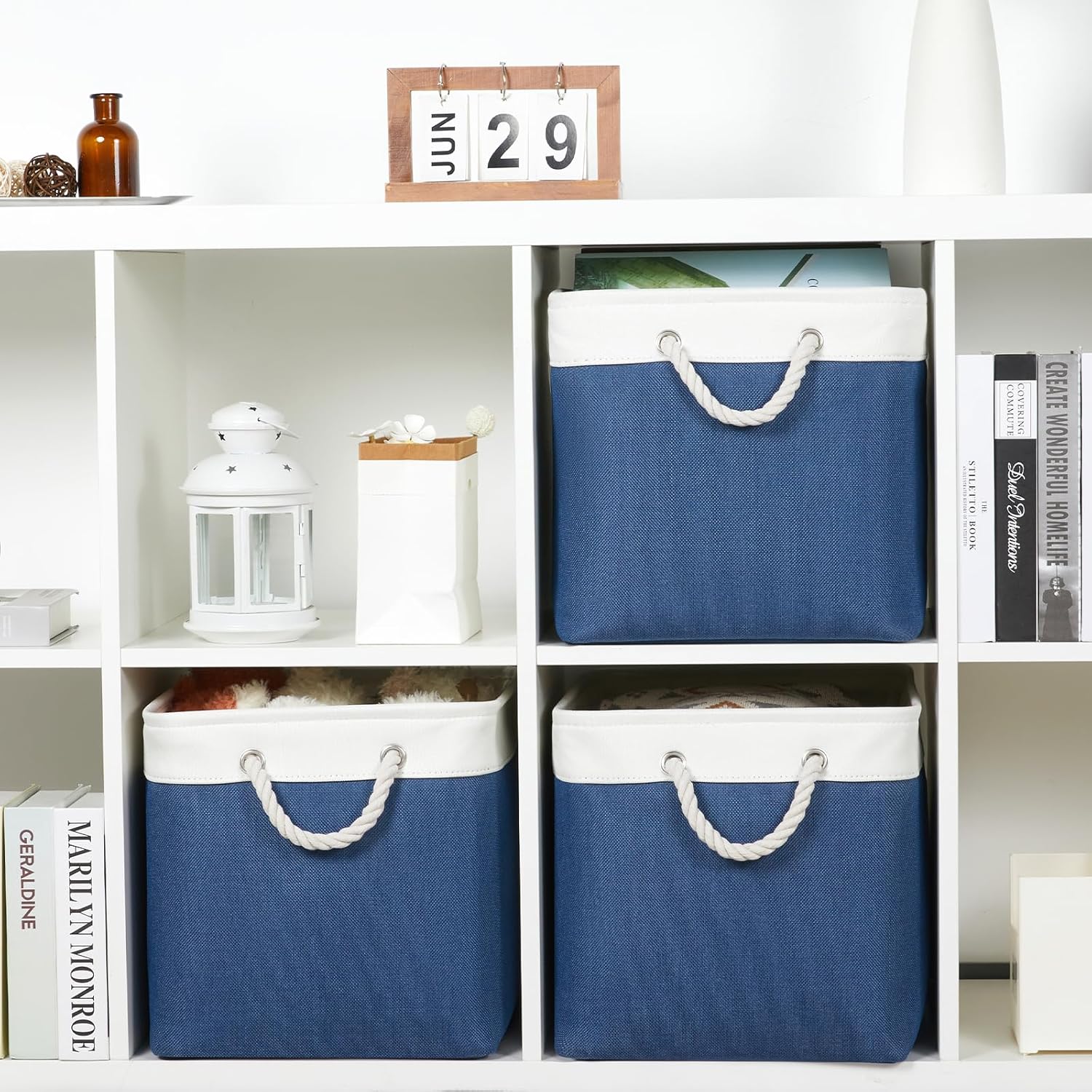 Bidtakay Large Storage Baskets for Shelves 3 Pack Fabric Storage Bins for Organizing Navy Blue