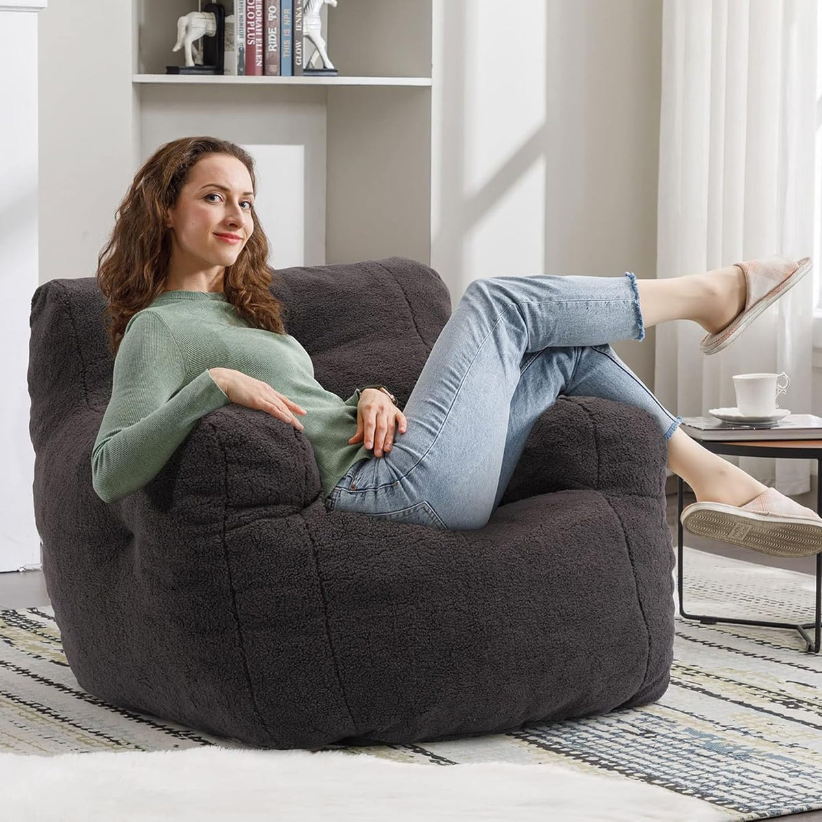 Recaceik Bean Bag Chairs, Tufted Soft Stuffed Bean Bag Chair with Filler, Fluffy Lazy Sofa