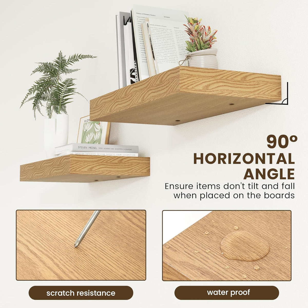 Deep Floating Shelves, 12 Inch Deep Rustic Floating Shelves Set of 2, 24 Inch Large Oak Wood Wall