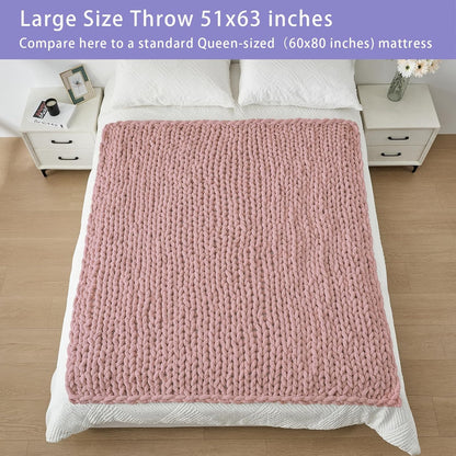 Bigacogo Chunky Knit Throw Blanket for Couch, 51x63 inches, 100% Hand Knitted with Thick Jumbo