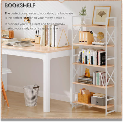 4NM 5 Tiers No Assembly Book Shelves, 51.2" H Folding Bookshelf Bookcase Open Industrial Foldable