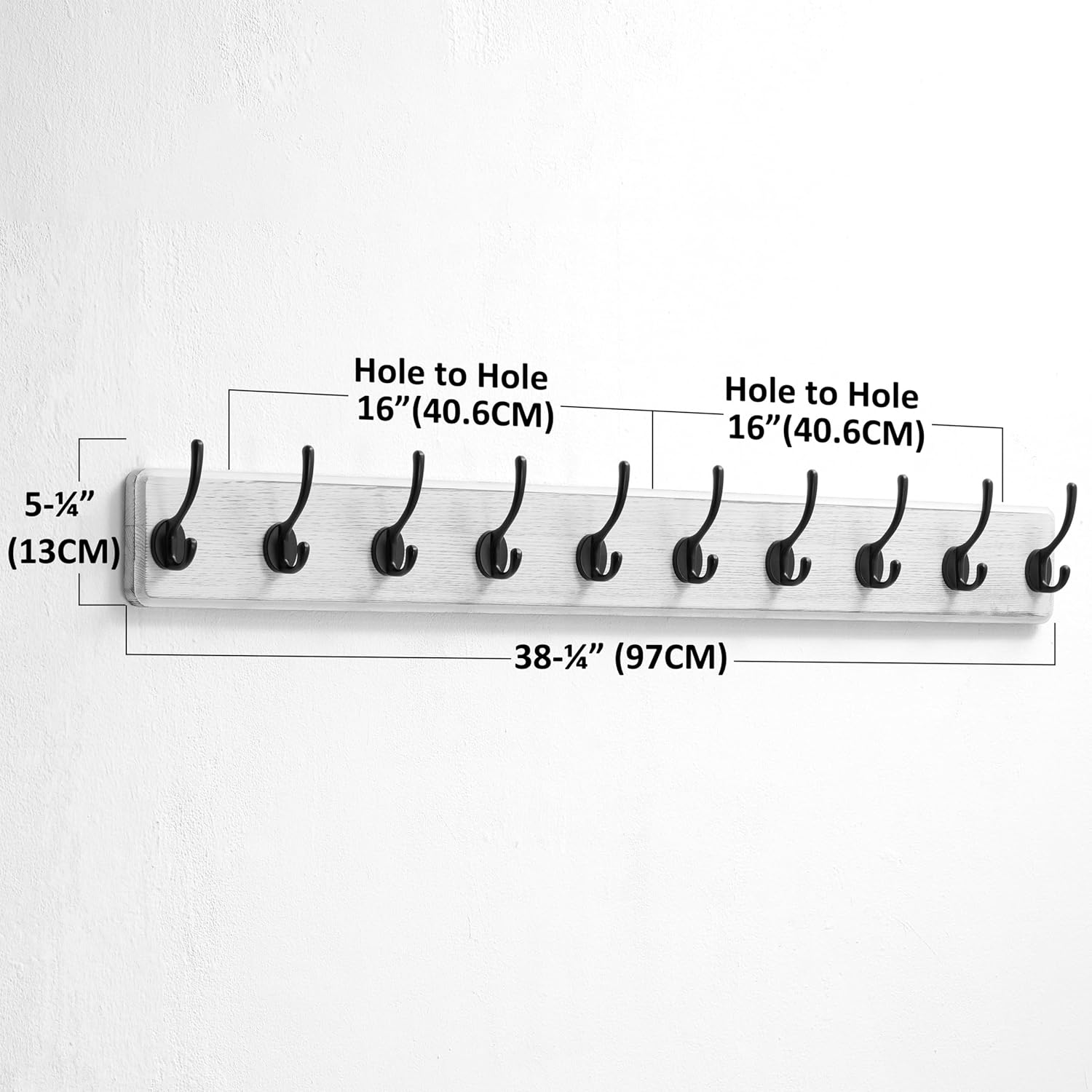 Dseap Wall Mounted Coat Rack: 38-1/4" Long, Patented, Heavy-Duty, 10-Double-Hooks Wooden Hanger