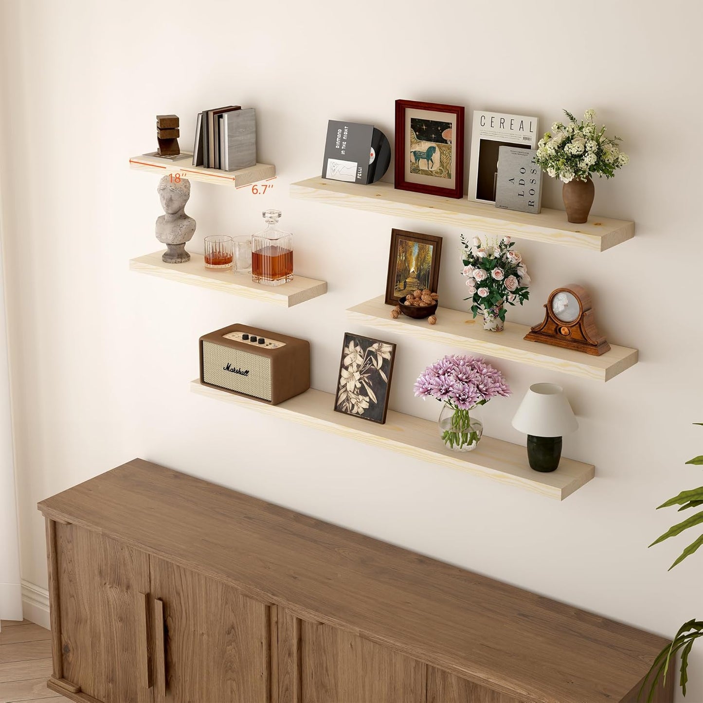 BGMG Wood Floating Shelves for Wall 18 inch, Rustic Wooden Wall Mount Shelves for Bathroom Living