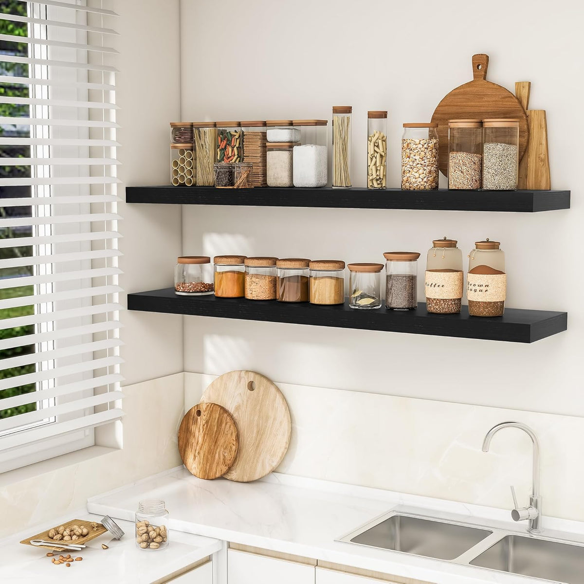 RICHFOCUS 55Inch Floating Shelves for Wall 2 Pack Shelves for Bedroom|Kitchen|Bathroom Wall Mounted