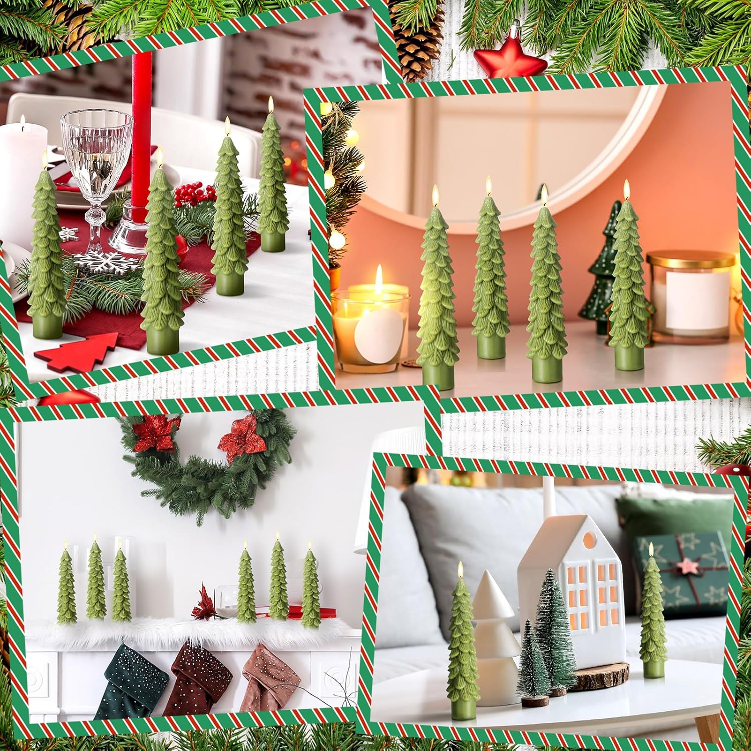 6 Pcs Christmas Tree Shaped Candles Xmas Wax Scented Candles Light Green Decorative Christmas Tree