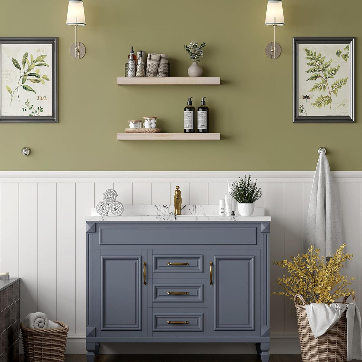 BGMG Wood Floating Shelves 24 inch, Wide Rustic Wooden Wall Shelves for Bathroom Living Room