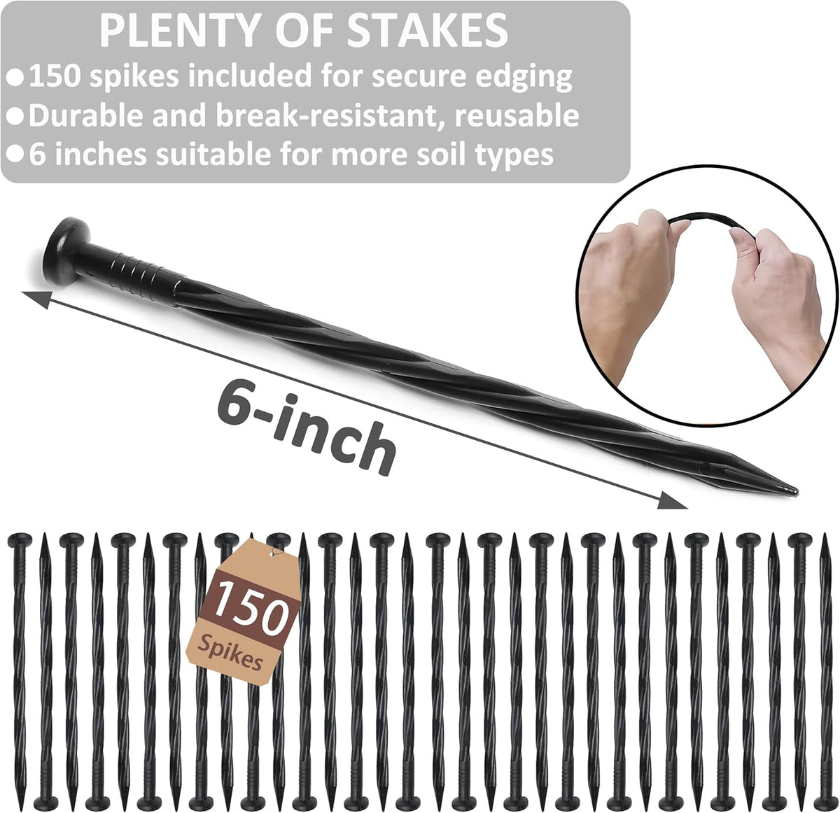 4 inch Tall Landscape Edging Kit 80FT Garden Edging with 150 Spikes for Lawn Edging and Flower Beds