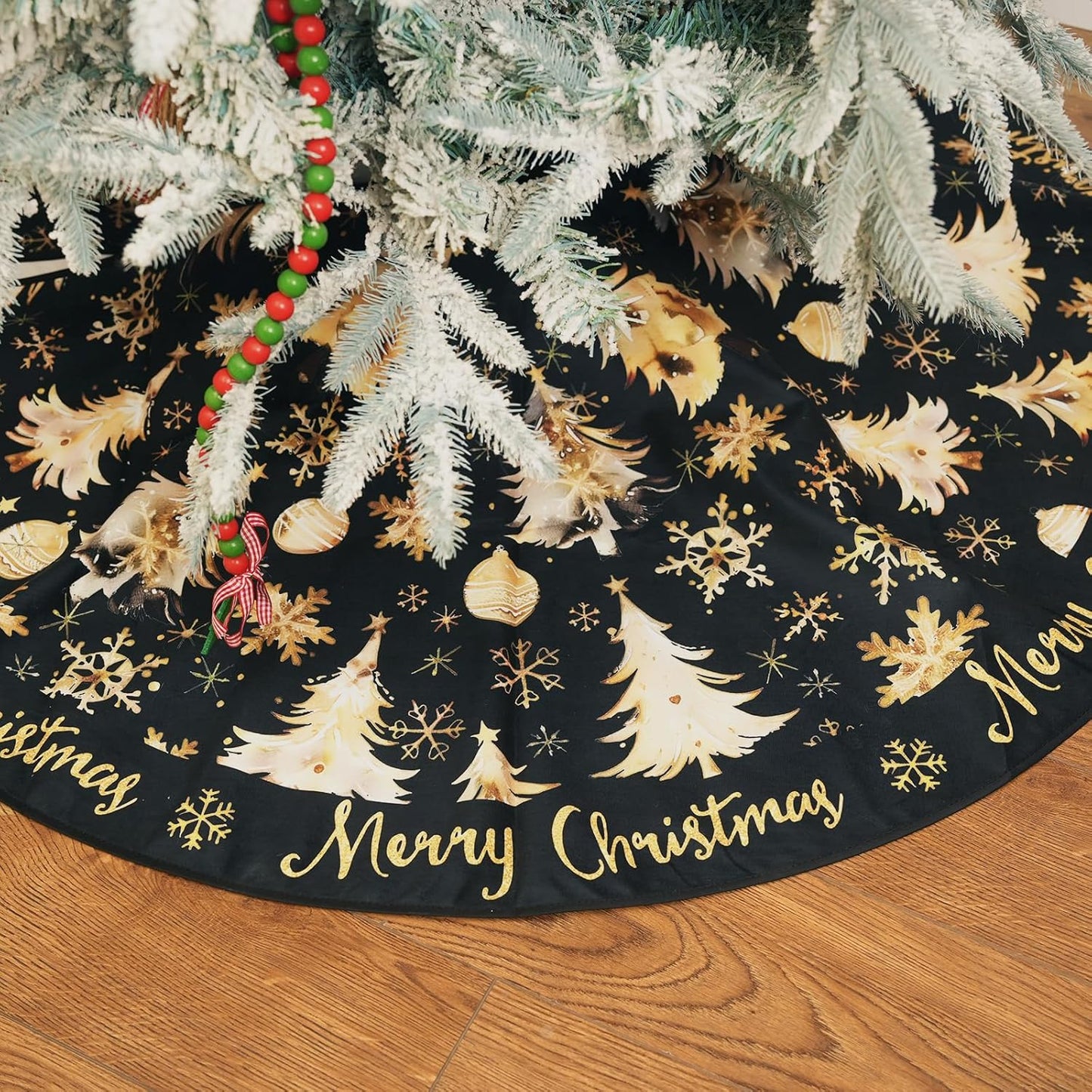 CROWNED BEAUTY Merry Christmas Tree Skirt Collar 48 Inch Xmas Trees Snowflakes Soft Farmhouse