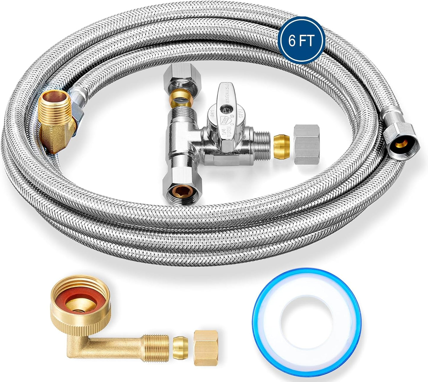 Dishwasher Installation Kit - 6 FT Stainless Steel Braided Dishwasher Hose kit,Food Grade PEX Inner