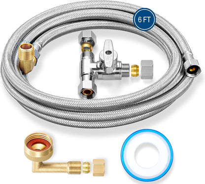 Dishwasher Installation Kit - 6 FT Stainless Steel Braided Dishwasher Hose kit,Food Grade PEX Inner