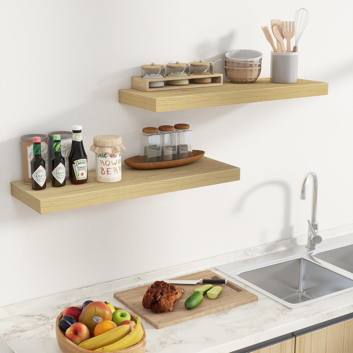 Fun Memories 32 x 10 Floating Shelves Wall-Mounted - Rustic Wood Shelf - 10 Inch Deep Floating