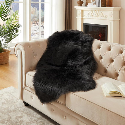 AMTOVO Faux Fur Rug, Black Area Rug, Fluffy Sheepskin Rug, Fuzzy Ultra Soft 2 x 4 ft Shag Rugs for