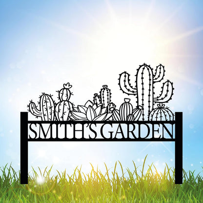 Personalized Cactus Metal Garden Sign, Large Garden Decoration Metal Sign with Stakes, Custom