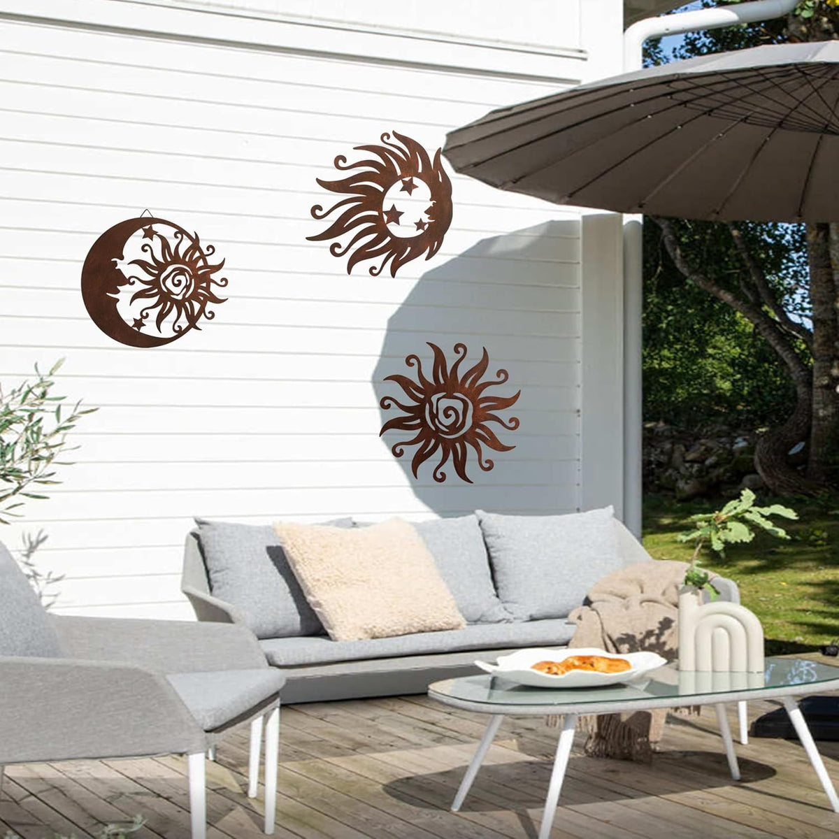 Limygus Sun Moon Wall Hanging, Wall Sculpture, Metal Wall Art Indoor/Outdoor Decor Rust Colored