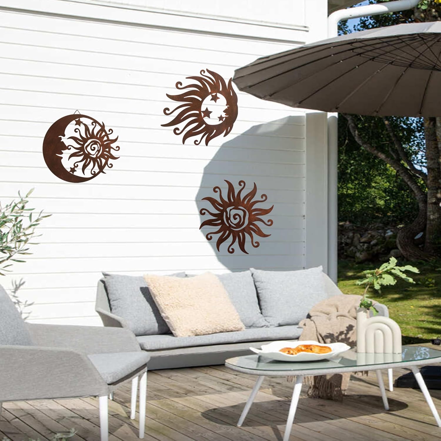 Limygus Sun Moon Wall Hanging, Wall Sculpture, Metal Wall Art Indoor/Outdoor Decor Rust Colored