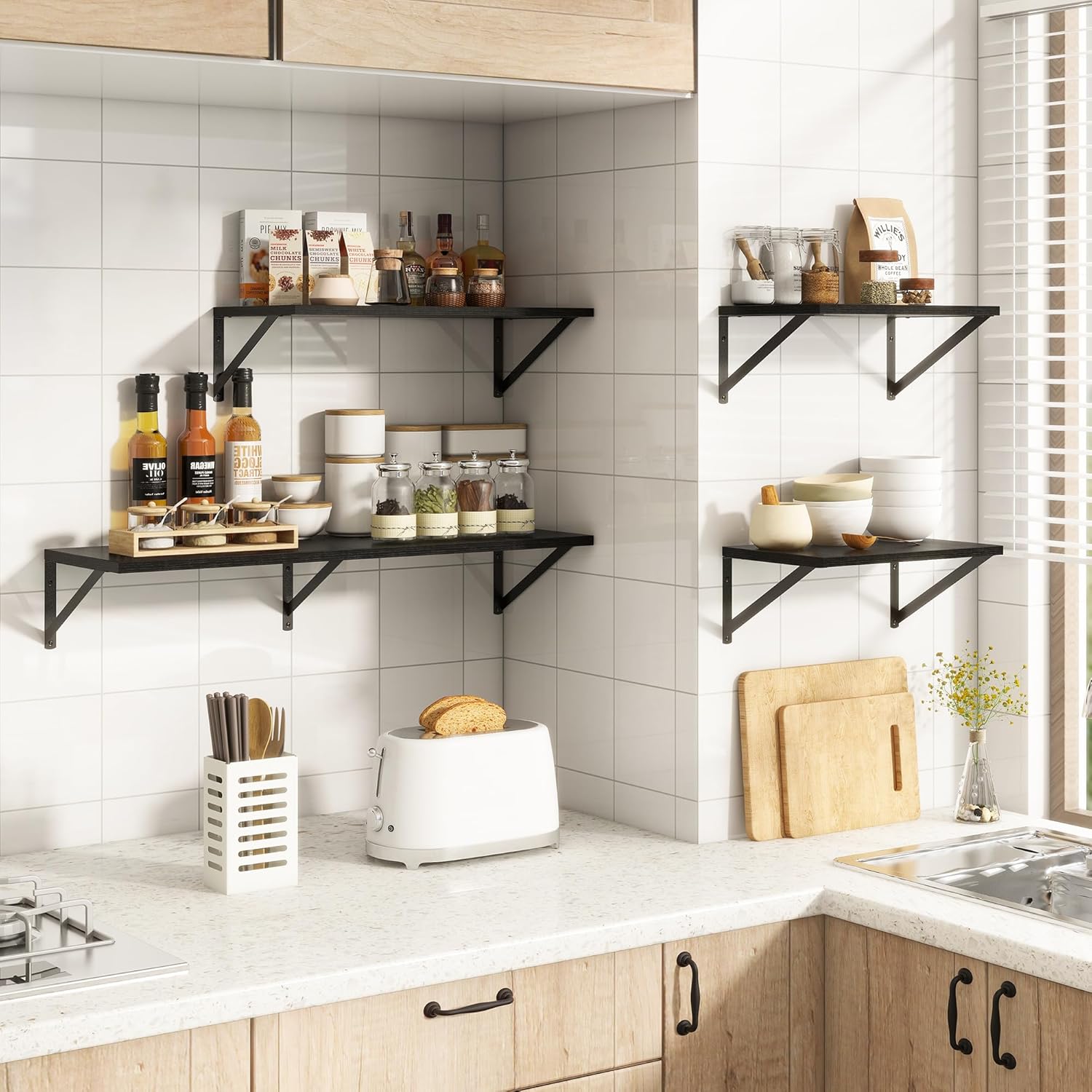 36"W x 10"D Floating Shelves, 10 Inch Deep Black Floating Shelves, Farmhouse Rustic Deep Wall