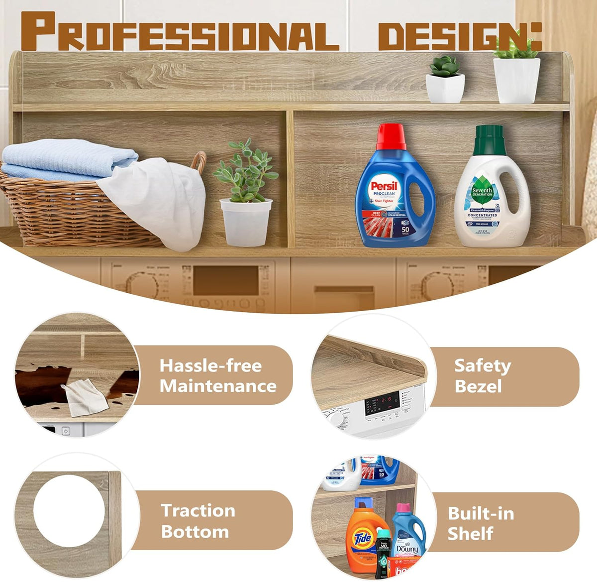 Royxen 2-Tier Washer Dryer Countertop,19.5"H Wood Washer and Dryer Topper with Shelf,Laundry