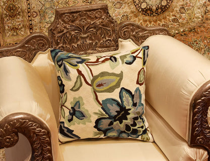 Modern Cream Decorative Floral Pillow Cover Needlepoint White Flower Hand Embroidered Pillowcase