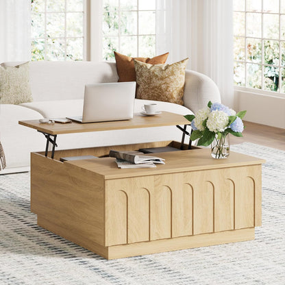 Lift Top Coffee Table with Storage, Modern Coffee Table with Arched Design, 31.5" Square Tea Table