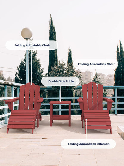 KINGYES Folding Adirondack Ottomans Set of 2 for Adirondack Chair, Red